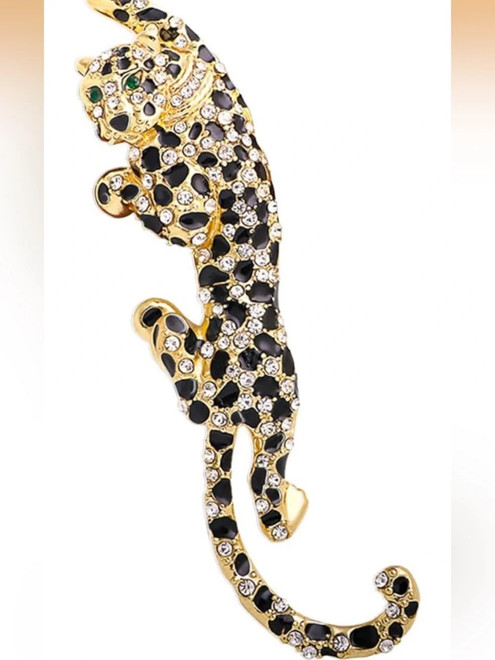 Leopard Brooch with Black Spots and Green Eyes